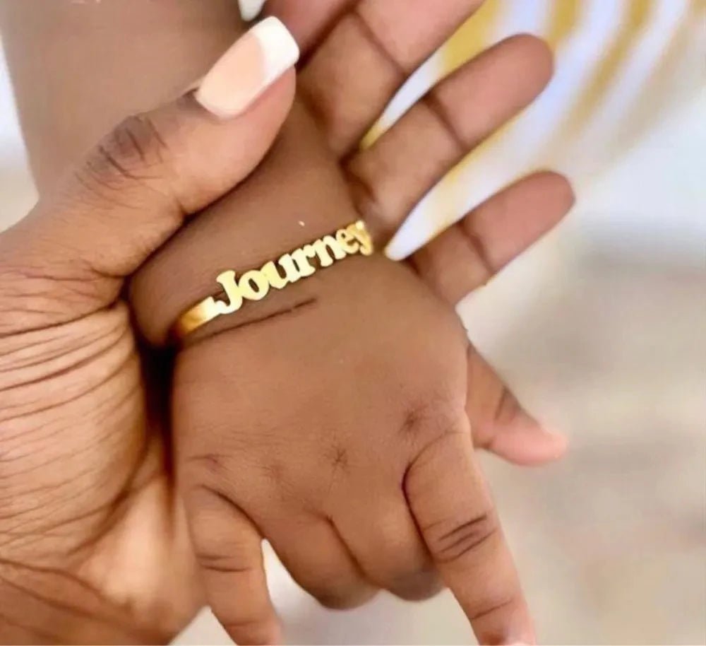 Custom Cute Baby Child Name Bangles Hand Jewelry Stainless Steel Gold Color Nameplate Cuff Bangles Best Gifts For Kids - Melcharm