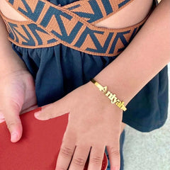 Custom Cute Baby Child Name Bangles Hand Jewelry Stainless Steel Gold Color Nameplate Cuff Bangles Best Gifts For Kids - Melcharm