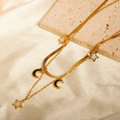 Double Layered Colorful Stars Moon Butterflies Roman Numerals Black Disc Pendants Fashion Necklaces for Women Jewelry New - Melcharm