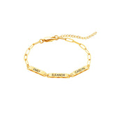 Personalized Family Name Bar Bracelet Engraved Charm with a Dainty Paperclip Chain - Melcharm