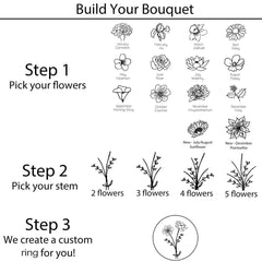 Sterling Silver Birth Flower Ring Bouquet Ring Personalized Flower Ring Nature Gift for Mother Women - Melcharm