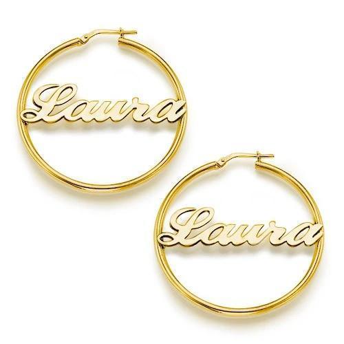 18k Gold Plated Sterling Silver Hoop Name Earrings - Melcharm