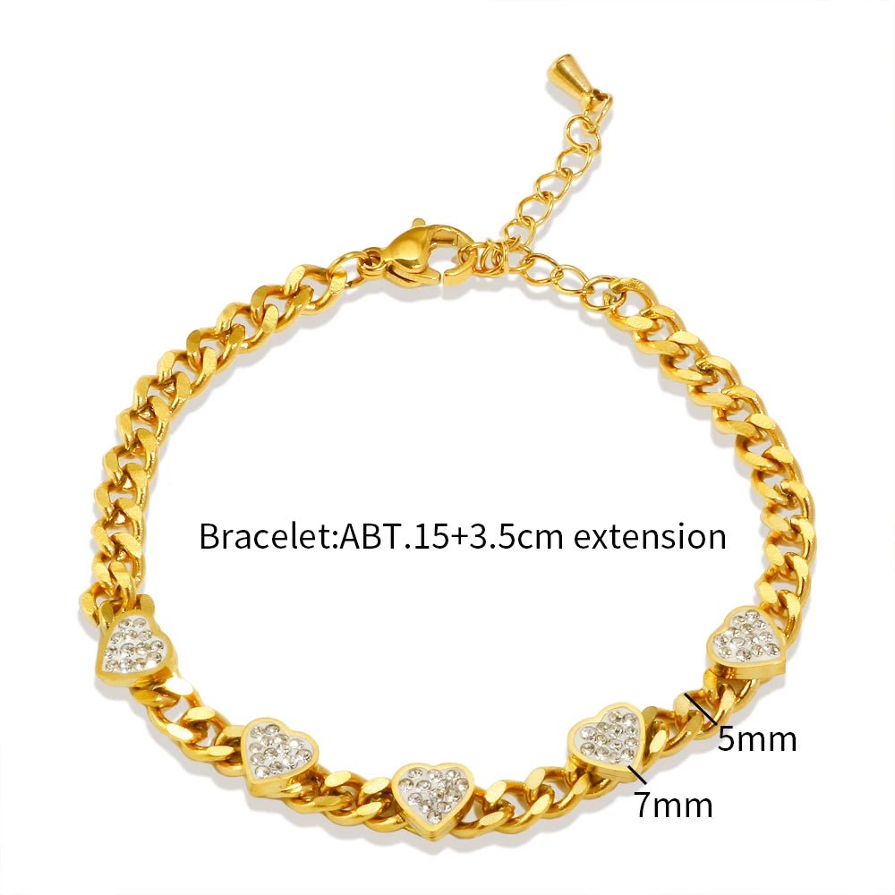 316L Stainless Steel Heart shaped Bracelet Necklace Set Thick Chain for Women Waterproof Jewelry Fashion Luxury Gift New - Melcharm