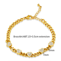 316L Stainless Steel Heart shaped Bracelet Necklace Set Thick Chain for Women Waterproof Jewelry Fashion Luxury Gift New - Melcharm