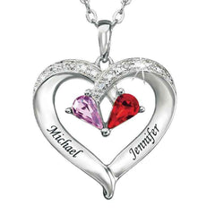 925 Sterling Silver Forever Love Birthstone & Diamond Heart Pendant Necklace - Melcharm