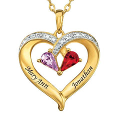 925 Sterling Silver Forever Love Birthstone & Diamond Heart Pendant Necklace - Melcharm