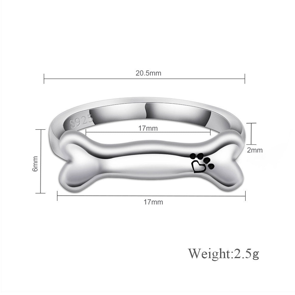 925 Sterling Silver Name Engraved Ear & Bone Shaped Pet Ring - Melcharm