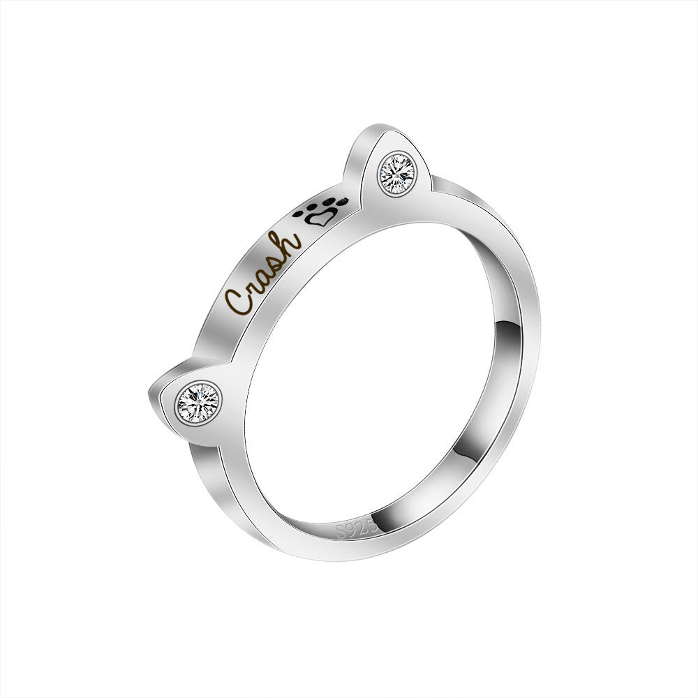 925 Sterling Silver Name Engraved Ear & Bone Shaped Pet Ring - Melcharm