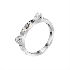 925 Sterling Silver Name Engraved Ear & Bone Shaped Pet Ring - Melcharm