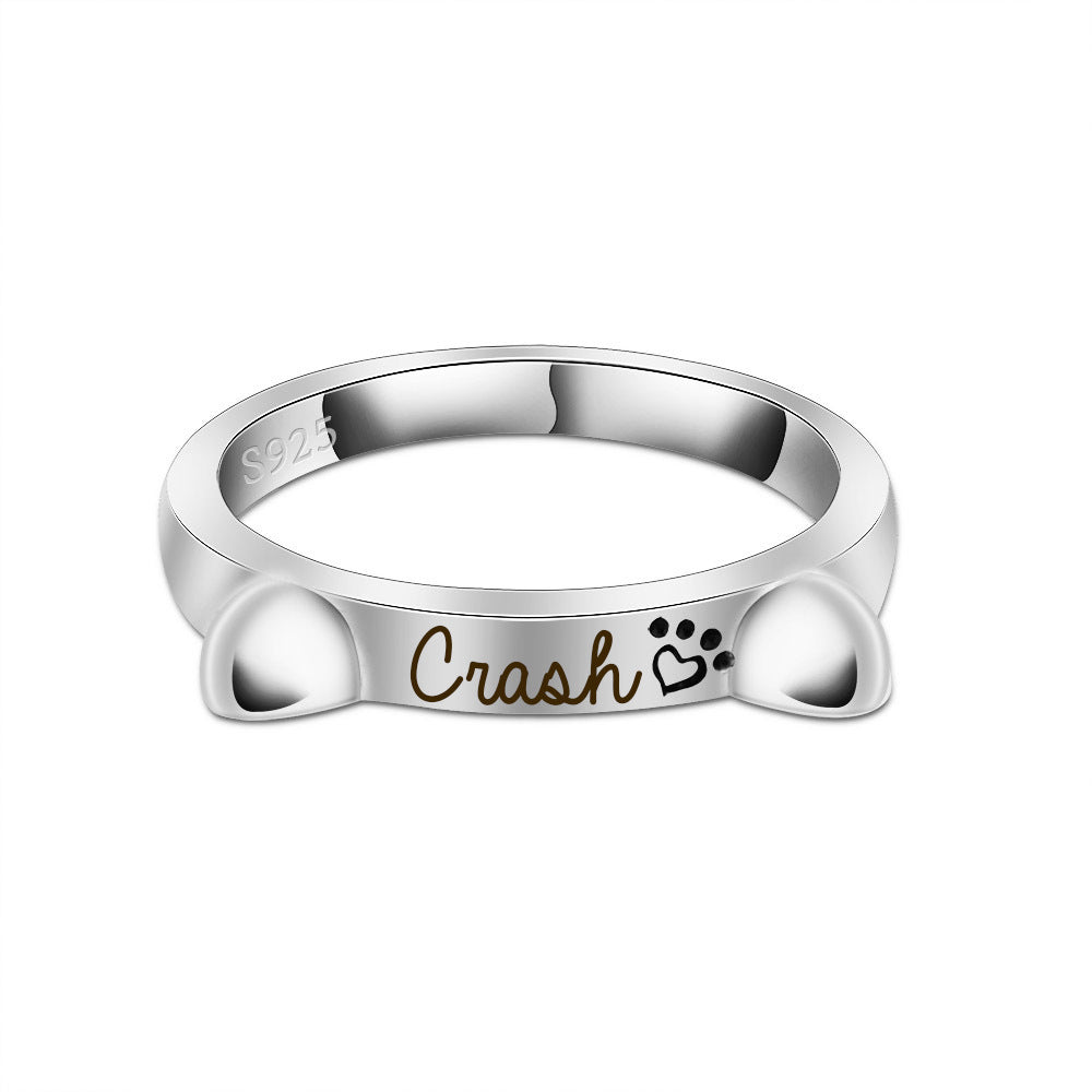 925 Sterling Silver Name Engraved Ear & Bone Shaped Pet Ring - Melcharm