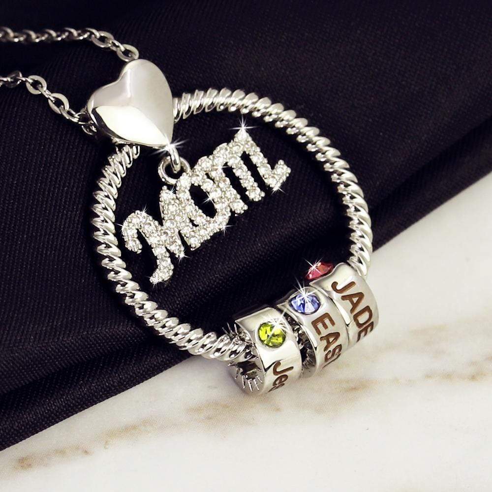 925 Sterling Silver Necklace With Custom Name & Birthstone Charms - Melcharm