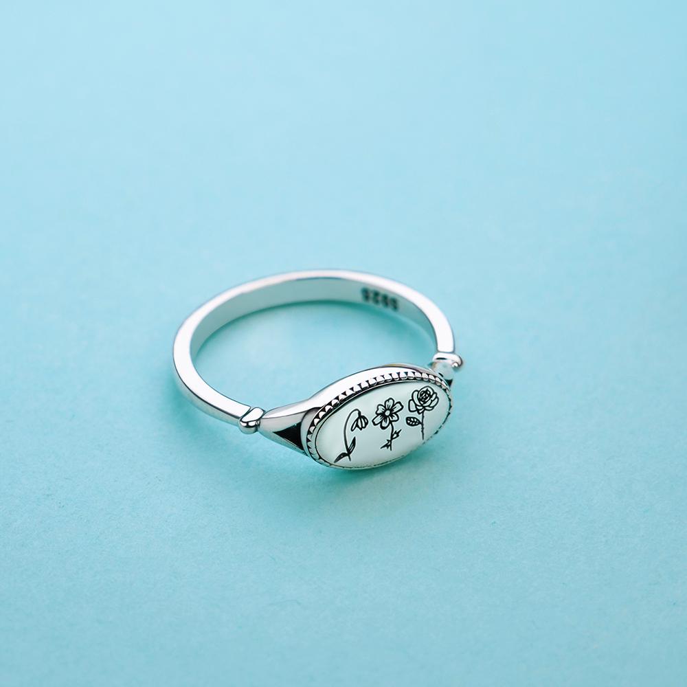 925 Sterling Silver Personalized Birth Flower Ring Wildflower Ring Gift for Mother - Melcharm