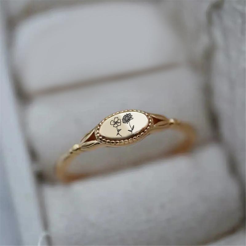 925 Sterling Silver Personalized Birth Flower Ring Wildflower Ring Gift for Mother - Melcharm