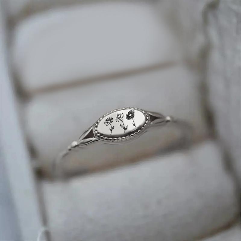 925 Sterling Silver Personalized Birth Flower Ring Wildflower Ring Gift for Mother - Melcharm