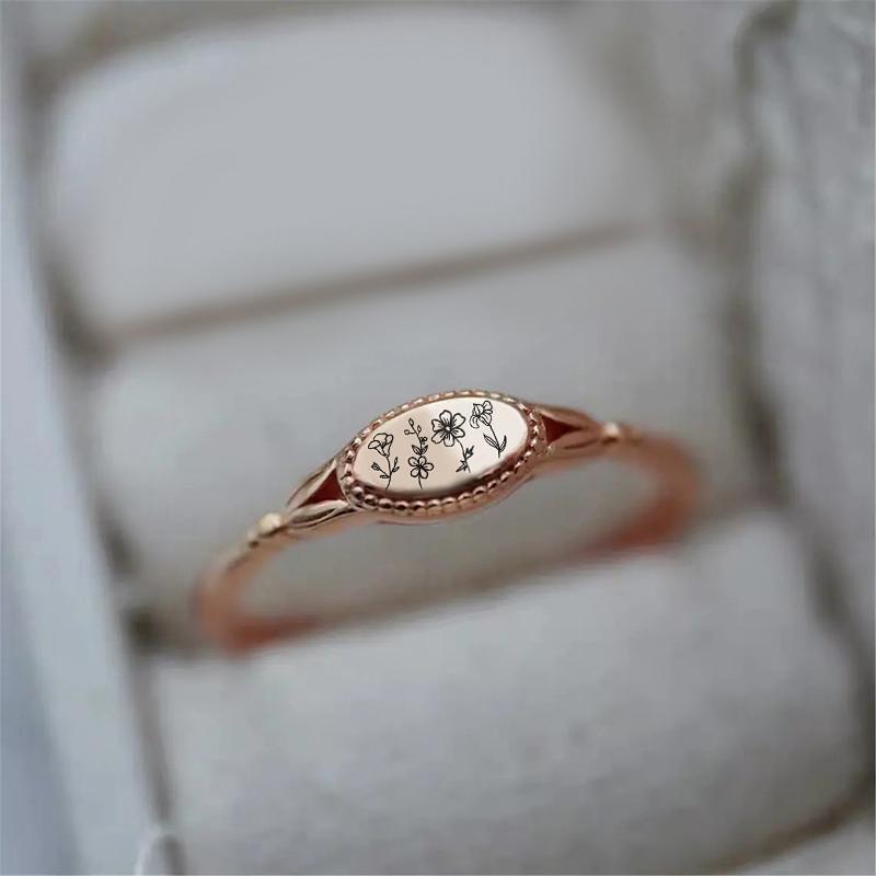 925 Sterling Silver Personalized Birth Flower Ring Wildflower Ring Gift for Mother - Melcharm