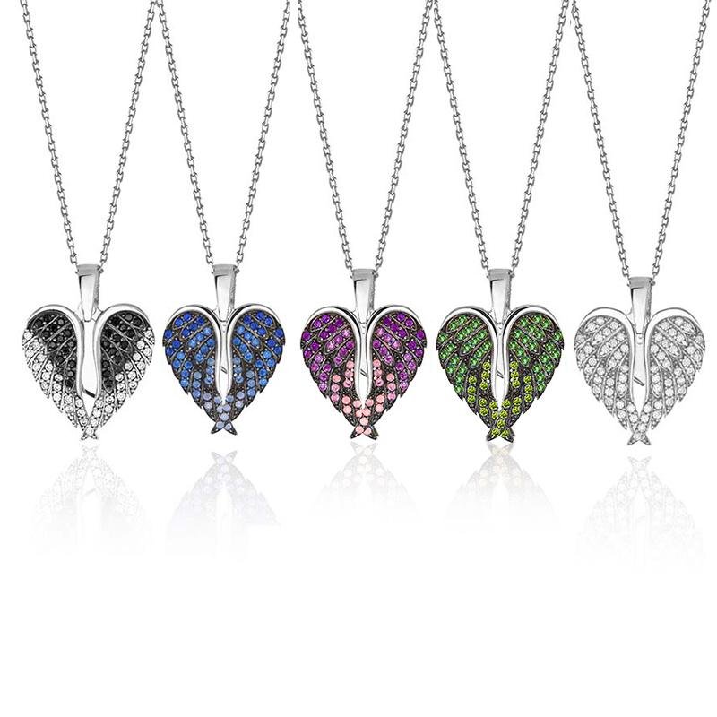 Angel Wing Heart Necklace Sparkling Deformable Pendant - Melcharm