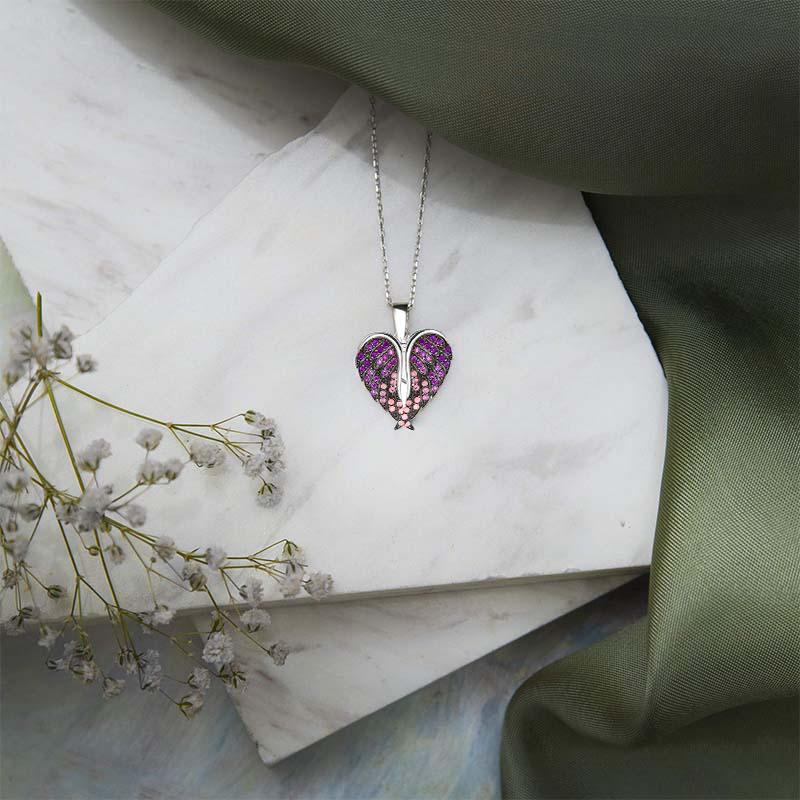 Angel Wing Heart Necklace Sparkling Deformable Pendant - Melcharm