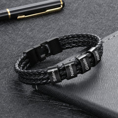 Black Braided Leather Custom 7 Beads Men's Bracelets For Him Best Gift For Him - Melcharm