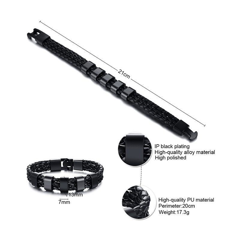 Black Braided Leather Custom 7 Beads Men's Bracelets For Him Best Gift For Him - Melcharm