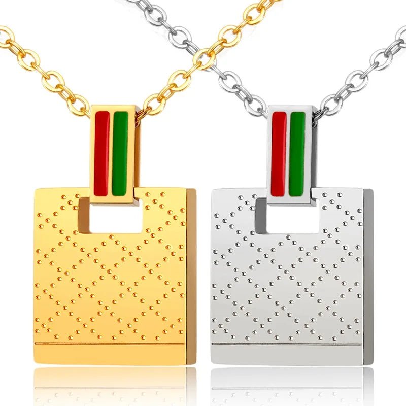 Christmas Fashion Female Woman Jewelry Set Gold Color Square Pendant Necklace Charm Green & Red Bar Stud Earrings Jewelry Gift - Melcharm