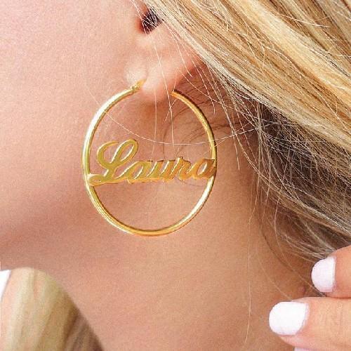 Christmas Gift 18k Gold Plated Sterling Silver Hoop Name Earrings - Melcharm