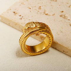 Classic Snake Round Ring Snake Scale Texture Jewelry - Melcharm