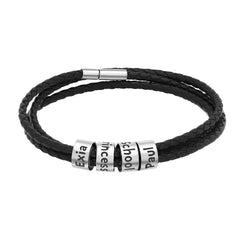 Custom Beads Men's Leather Bracelet With Name - Melcharm