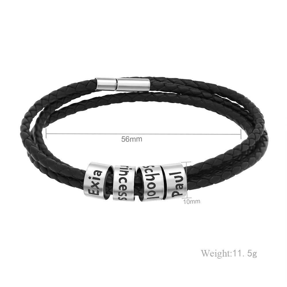 Custom Beads Men's Leather Bracelet With Name - Melcharm