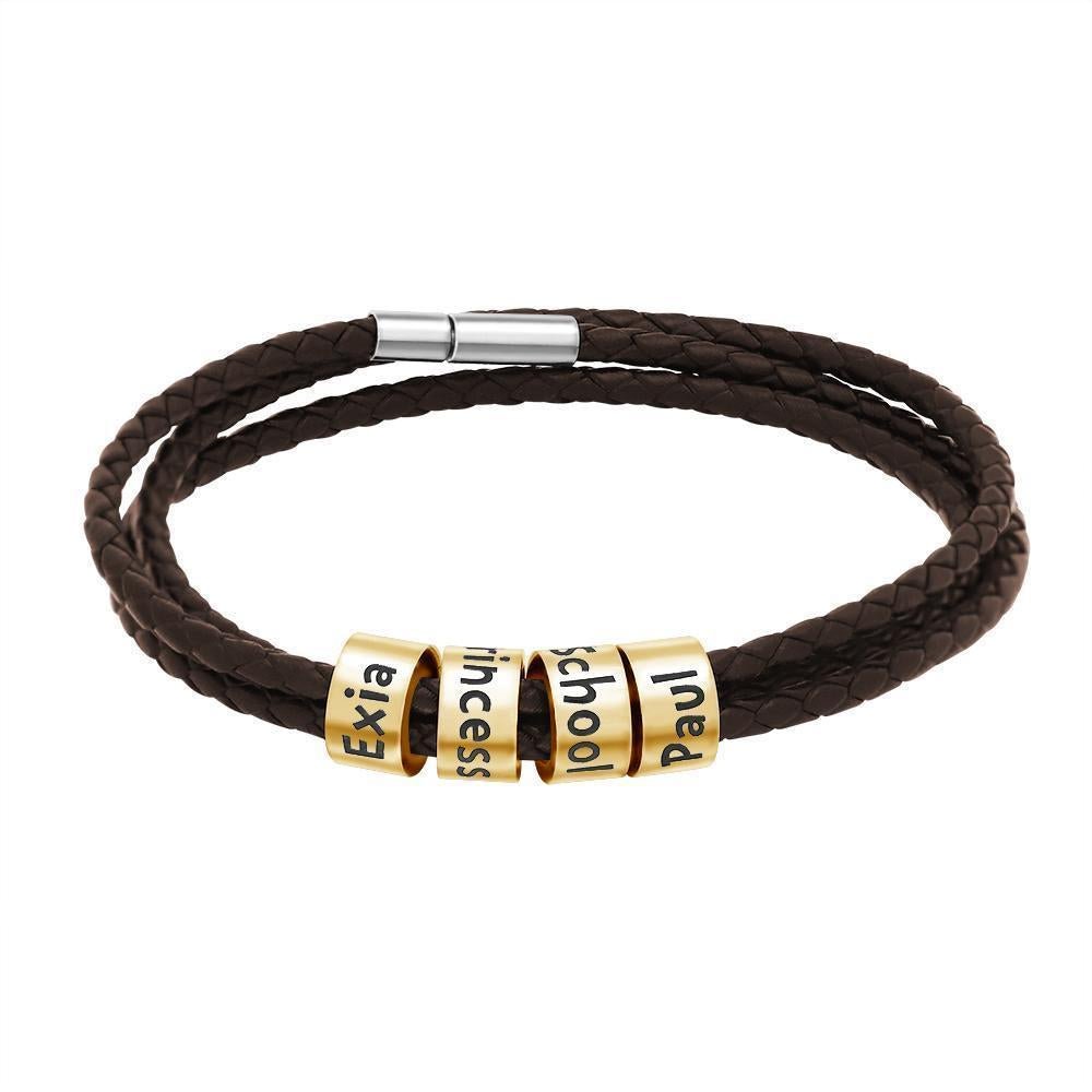 Custom Beads Men's Leather Bracelet With Name - Melcharm