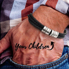 Custom Beads Men's Leather Bracelet With Name - Melcharm