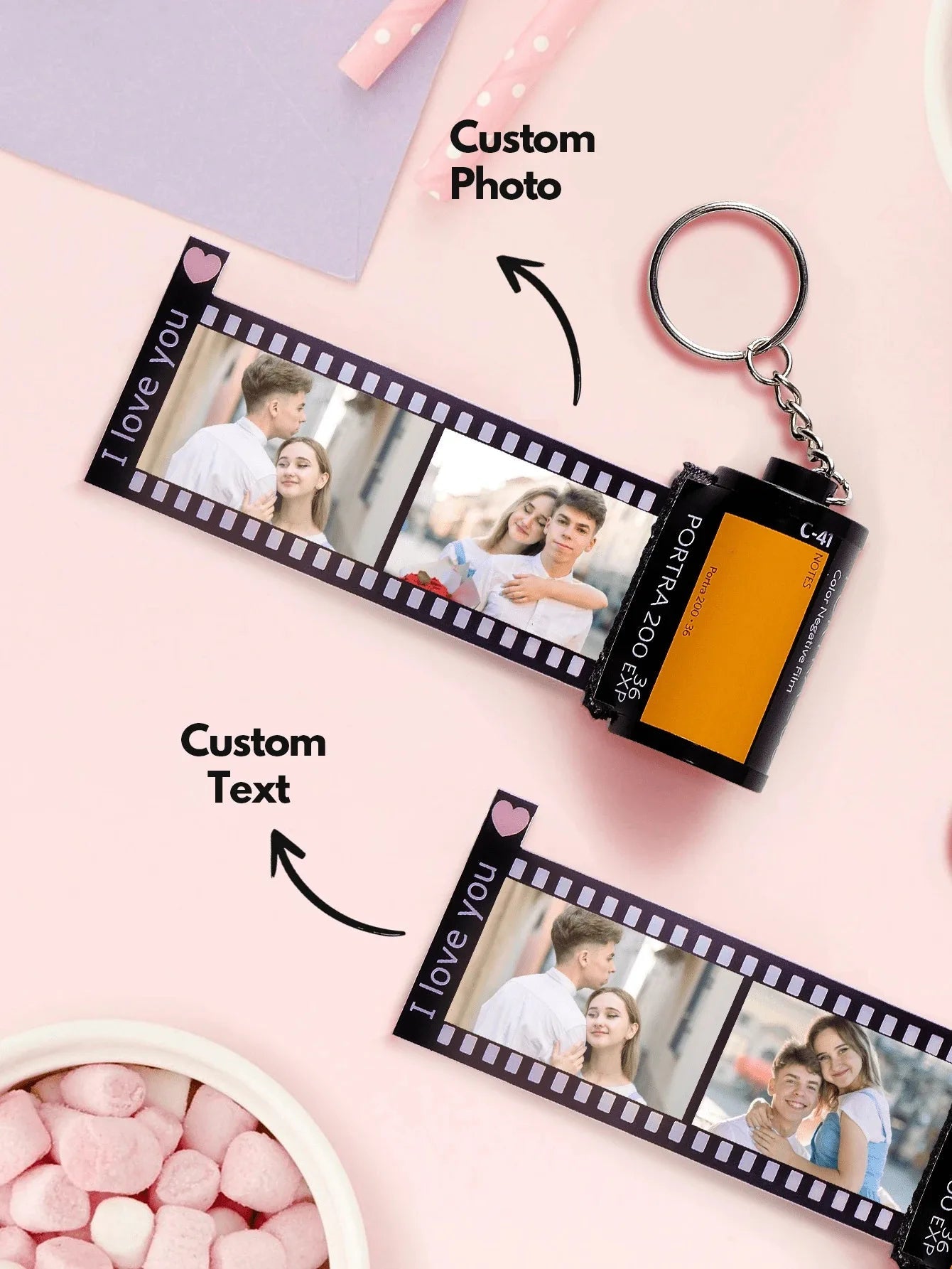 Custom Text Film Roll Keychain Personalized Camera Memory Keychain With 5/10/15/20 Photos Memorial Gift Jewelry Dropshipping - Melcharm