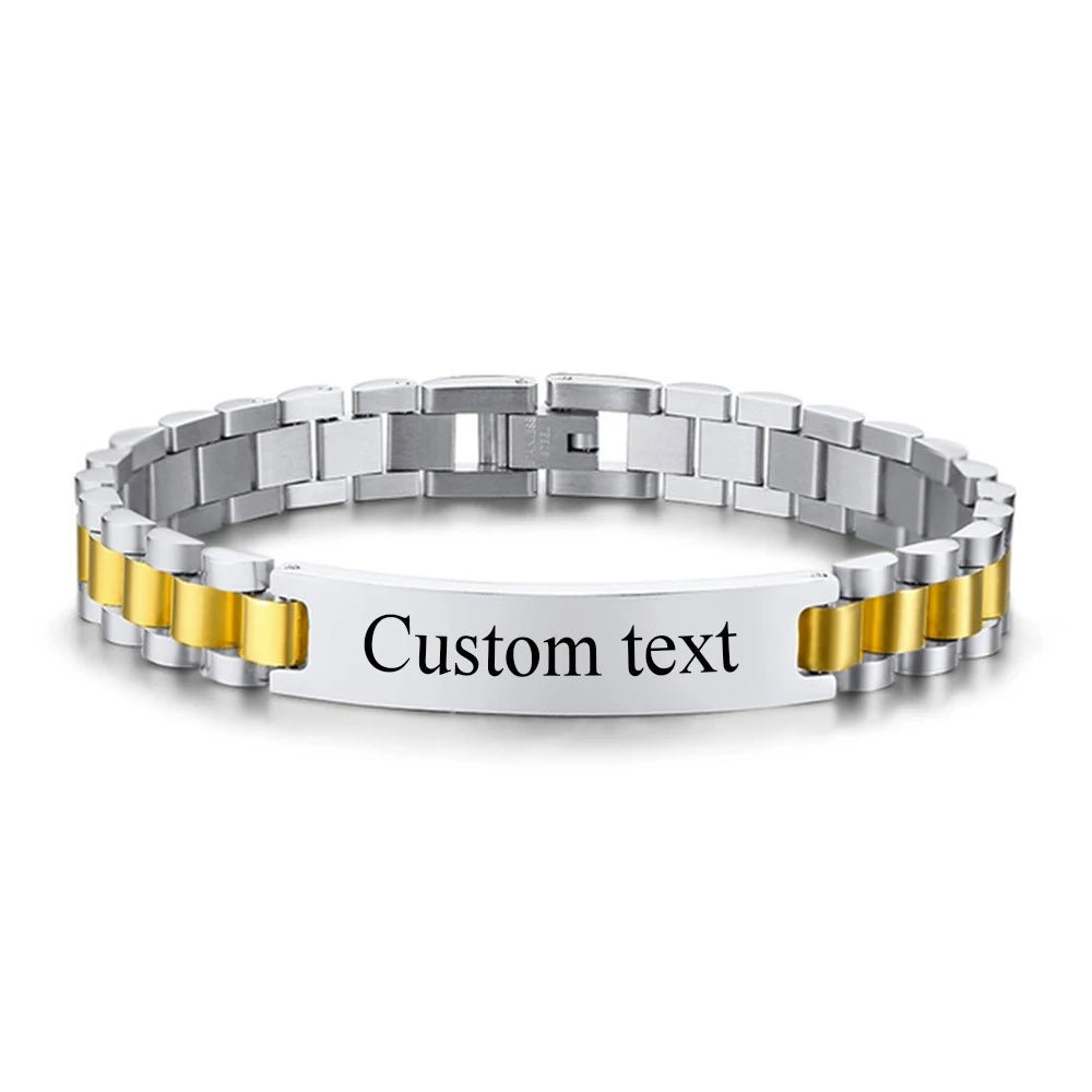 Custom Text Name Men Stainless Steel Bracelet watch band Personalized Engrave Logo Id Bracelets For Women Gift Jewelry - Melcharm