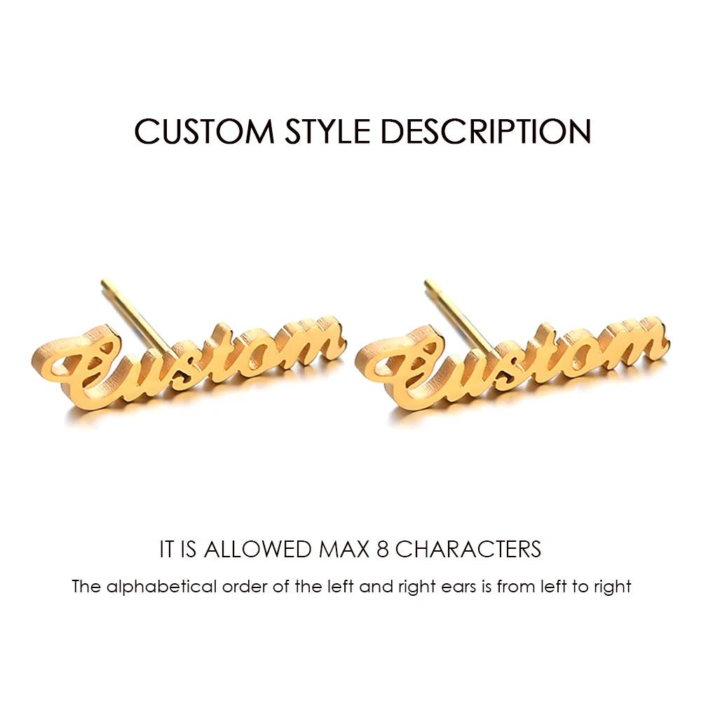 Customized Name Earrings for Women Gold Color Personalized Letter 316L Stainless Steel Stud Earrings Jewelry Gift - Melcharm