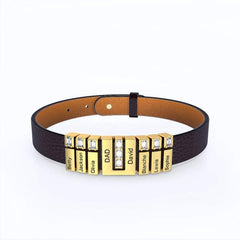 Customized Name Leather Dad Bracelet With U and V Shape - Melcharm