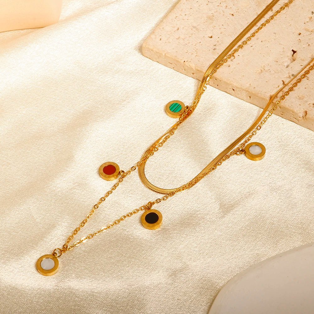 Double Layered Colorful Stars Moon Butterflies Roman Numerals Black Disc Pendants Fashion Necklaces for Women Jewelry New - Melcharm