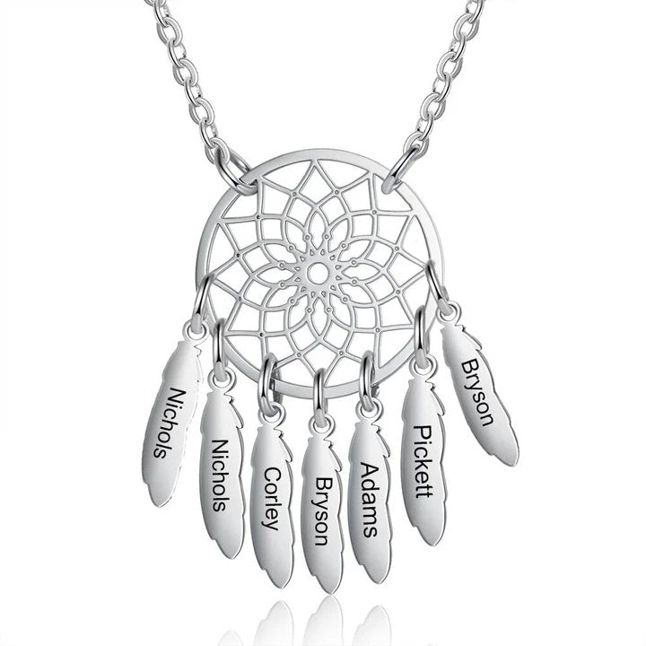 Dream Catcher Necklace Personalized 2 - 10 Names Mom`s Gift - Melcharm