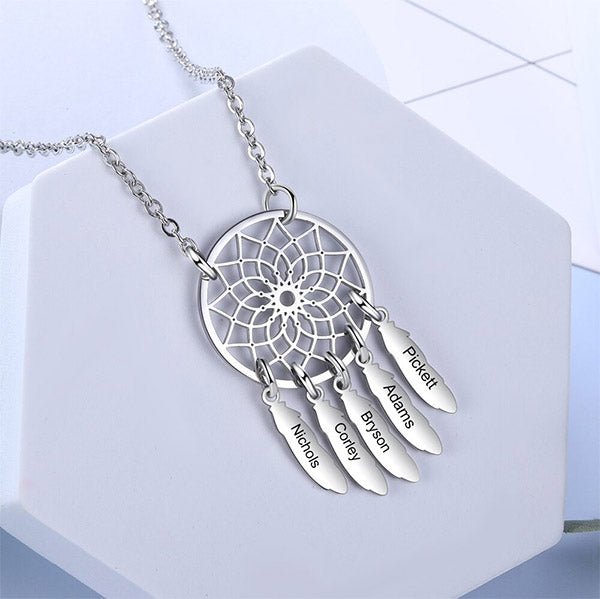 Dream Catcher Necklace Personalized 2 - 10 Names Mom`s Gift - Melcharm