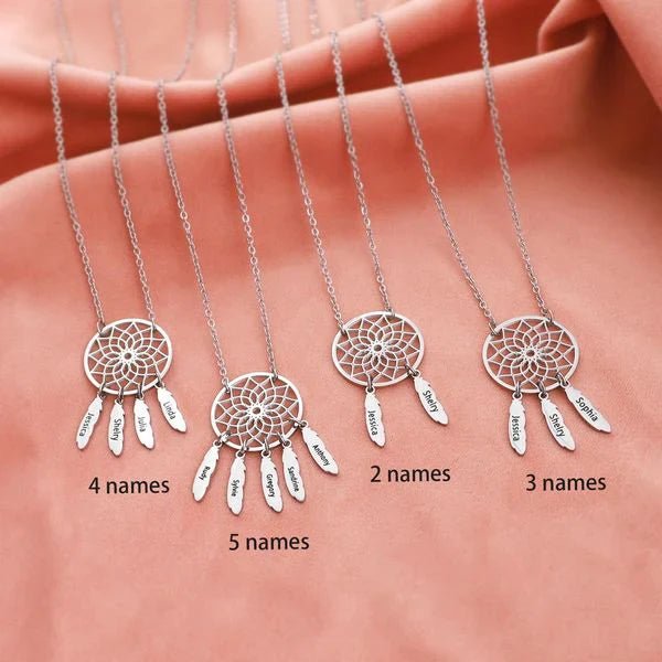 Dream Catcher Necklace Personalized 2 - 10 Names Mom`s Gift - Melcharm