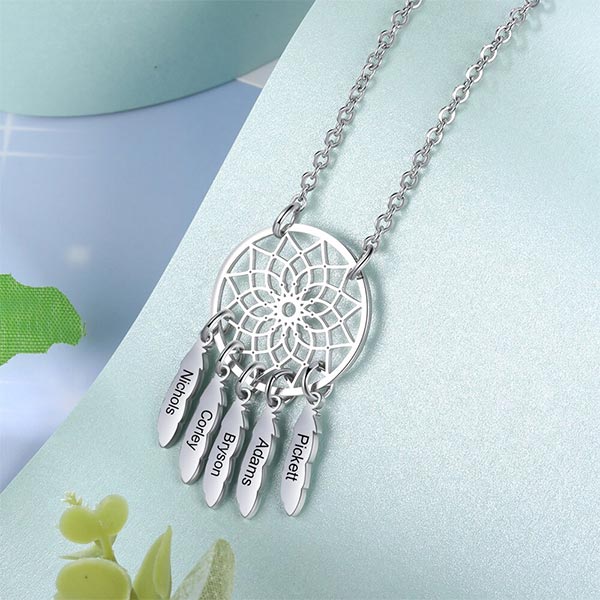 Dream Catcher Necklace Personalized 2 - 10 Names Mom`s Gift - Melcharm