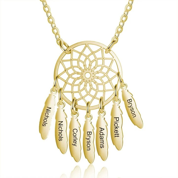 Dream Catcher Necklace Personalized 2 - 10 Names Mom`s Gift - Melcharm