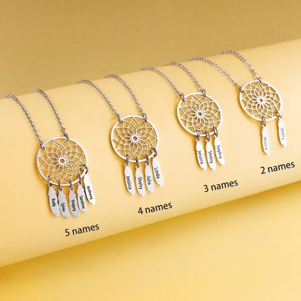 Dream Catcher Necklace Personalized 2 - 10 Names Mom`s Gift - Melcharm