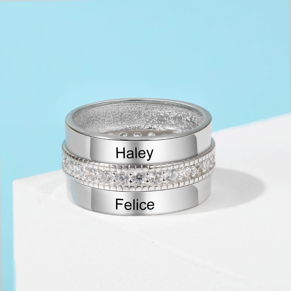 Fashion Personalized Engraved Name Rings for Women Customized Anniversary Engagement Ring with Cubic Zirconia Jewelry Gifts - Melcharm