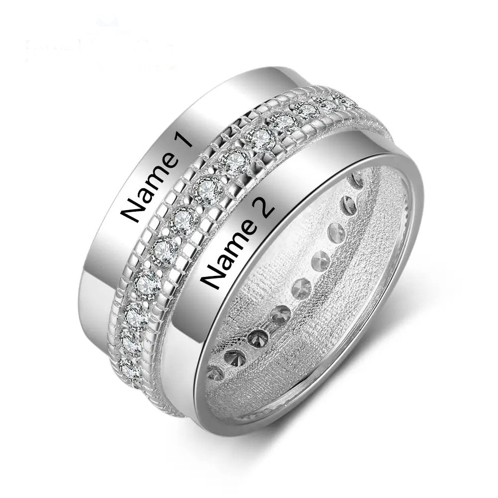 Fashion Personalized Engraved Name Rings for Women Customized Anniversary Engagement Ring with Cubic Zirconia Jewelry Gifts - Melcharm