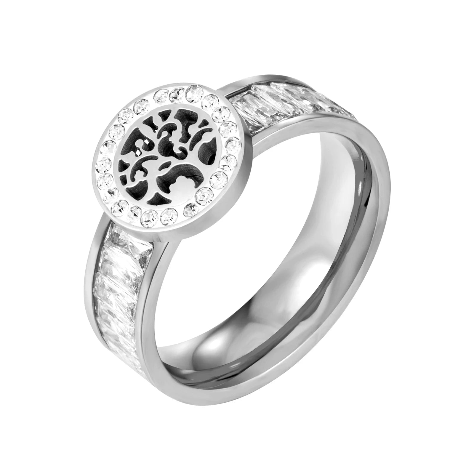 Flower Design Crystal Ring Geometric Square Rhinestones Jewelry - Melcharm