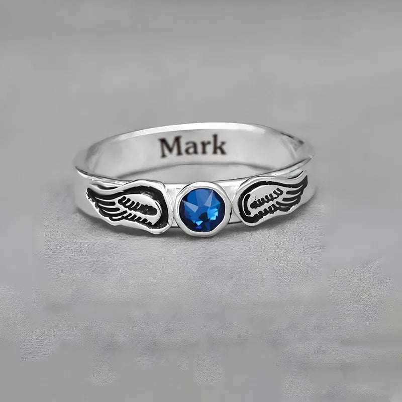 For Memorial - Personalized Name Angel Wings Birthstone Custom Ring - Melcharm