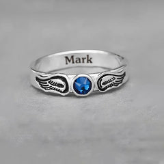 For Memorial - Personalized Name Angel Wings Birthstone Custom Ring - Melcharm