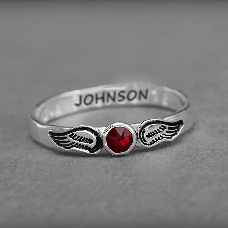 For Memorial - Personalized Name Angel Wings Birthstone Custom Ring - Melcharm