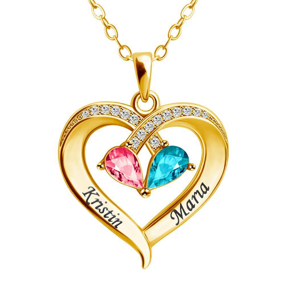 Forever Love Birthstone & Diamond Heart Pendant Necklace - Melcharm