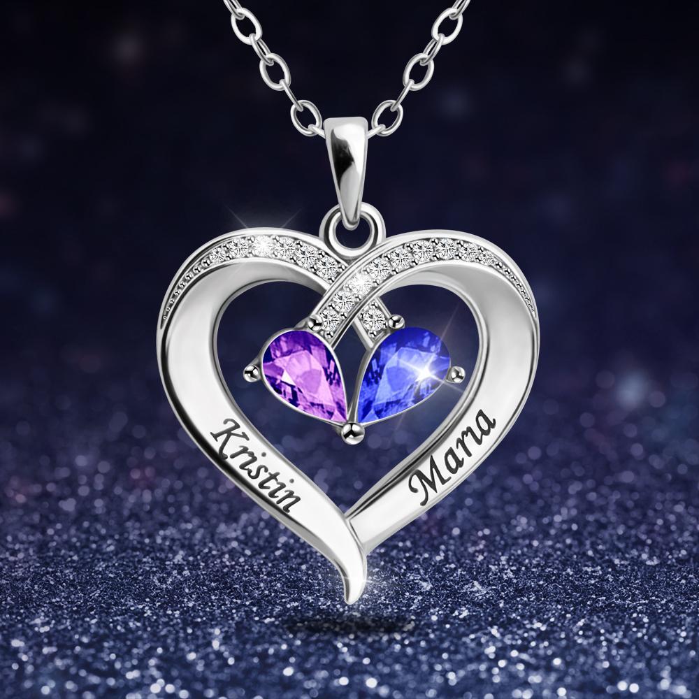 Forever Love Birthstone & Diamond Heart Pendant Necklace - Melcharm