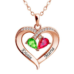 Forever Love Birthstone & Diamond Heart Pendant Necklace - Melcharm